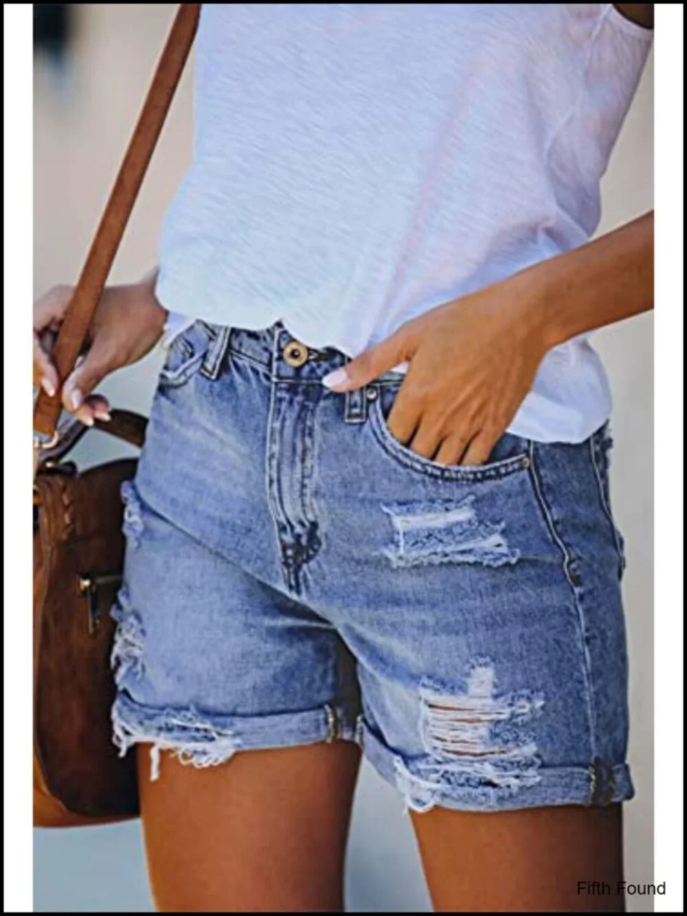 High Waisted Denim Shorts Ripped Distressed Frayed Cutoff with Pockets